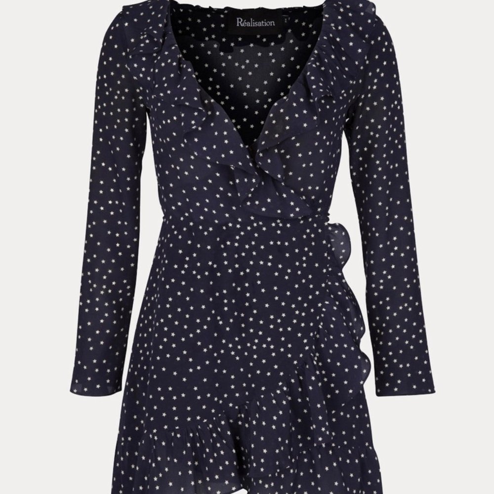 Realisation Alexandra Silk Dress, Navy Star, size Small